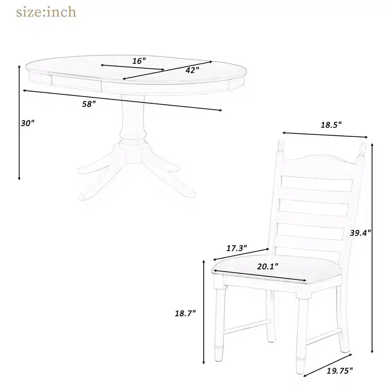 Extendable Round Kitchen Dining Table Set for 4, Farmhouse Dining Set and 4 Upholstered Chairs