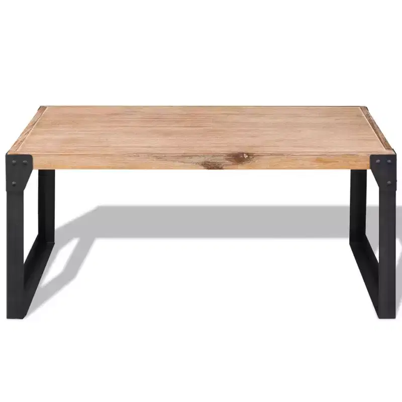 Solid Acacia Wood Coffee Table with Steel Legs 39.4''L x 23.6''W x 17.7''H Brown/Black