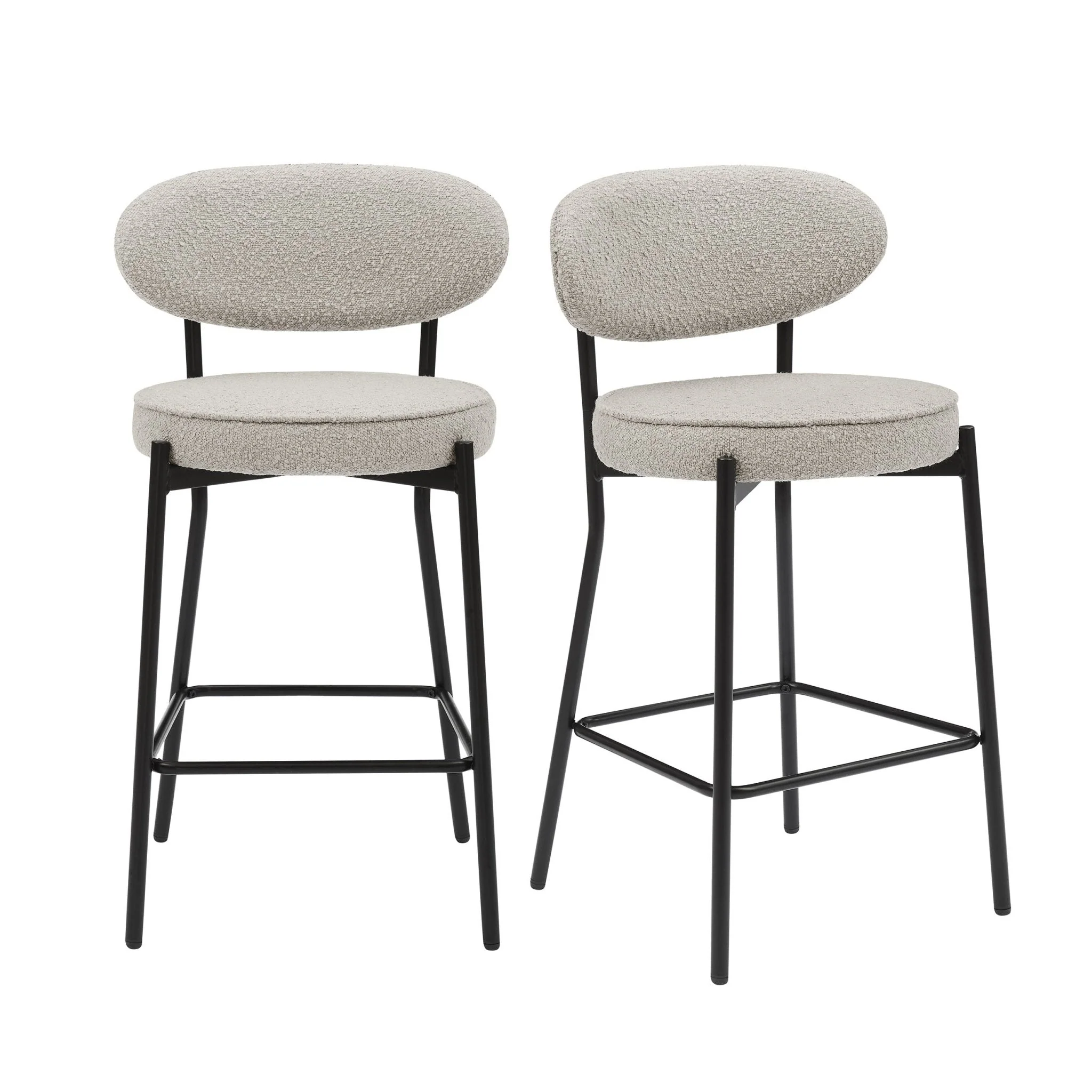 Contemporary Taupe Boucle Barstool with Rounded Back for Kitchen