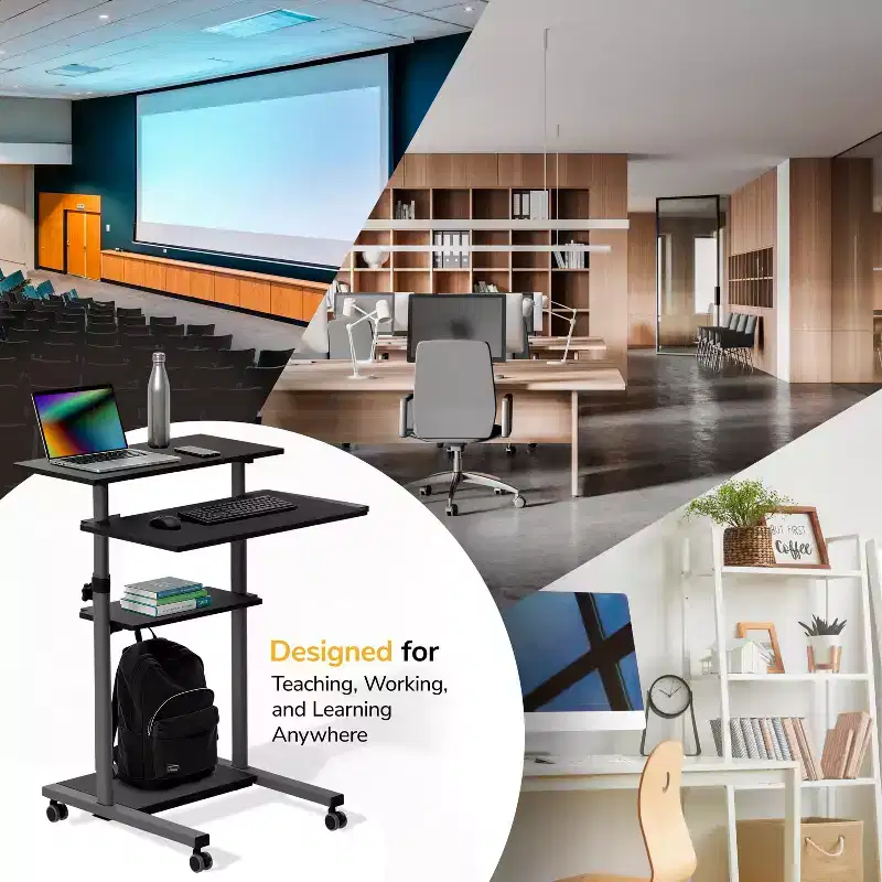 Mount-It! Height Adjustable Mobile Standing Desk & Computer Work Station with Locking Wheels - Grey