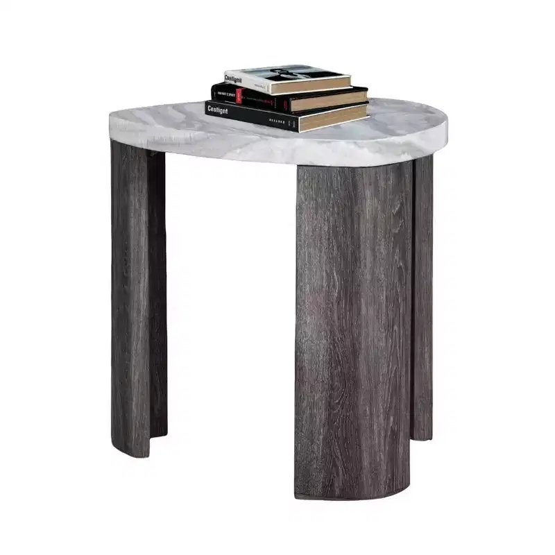 Contemporary Triangle Rubberwood End Table with Hidden Casters