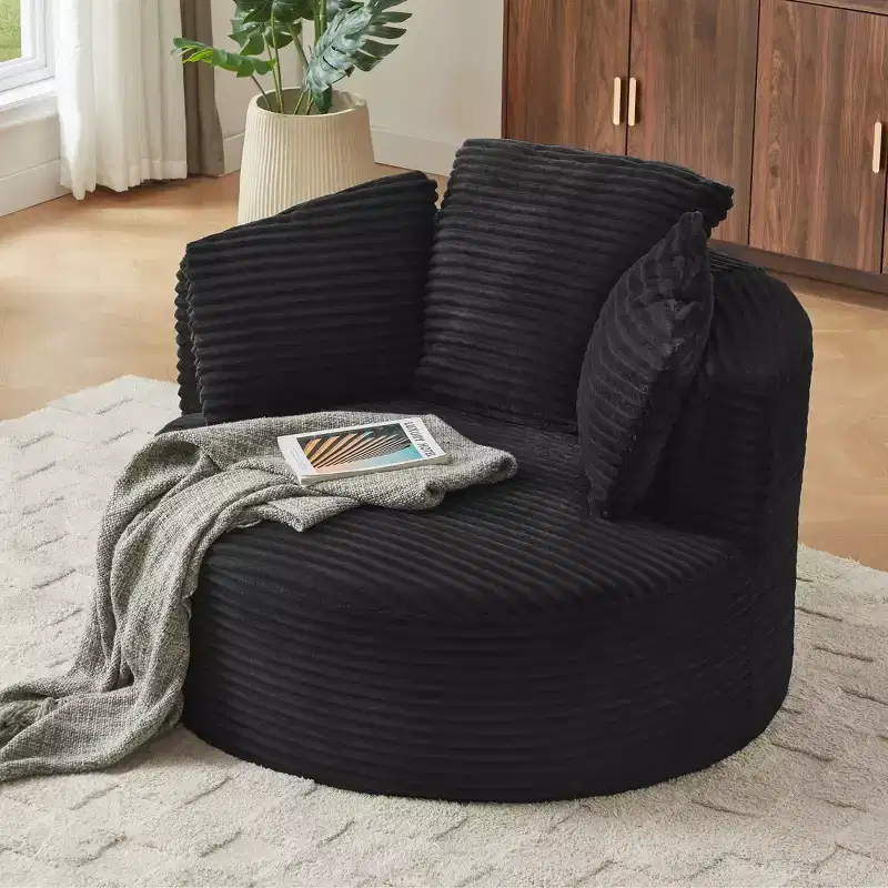 Modern Corduroy Round Accent Chair with Cushioned Backrest, Single Sofa