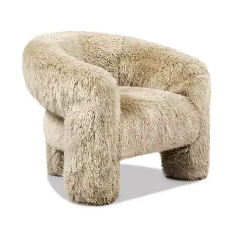 Jennifer Taylor Home Avalon 35 Genuine Sheepskin Fur Split Barrel Back Accent Chair, Natural Blonde Genuine Fur