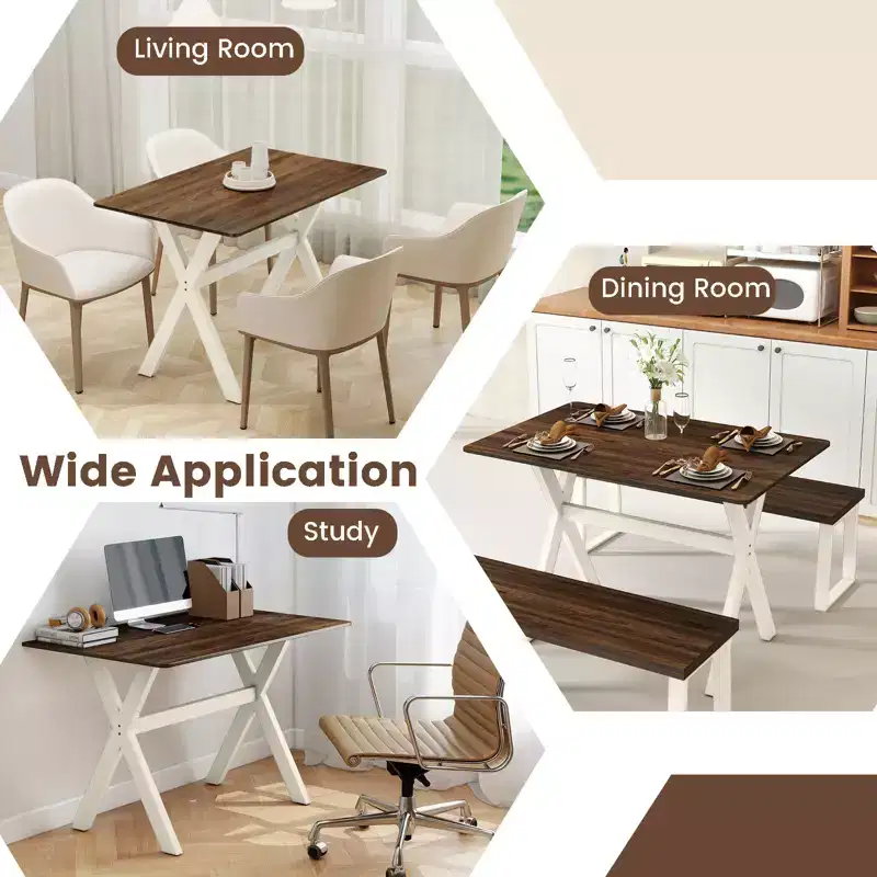 Costway Dining Table w/ X-shaped Frame Wood Grain Texture Tabletop Accent Side Table