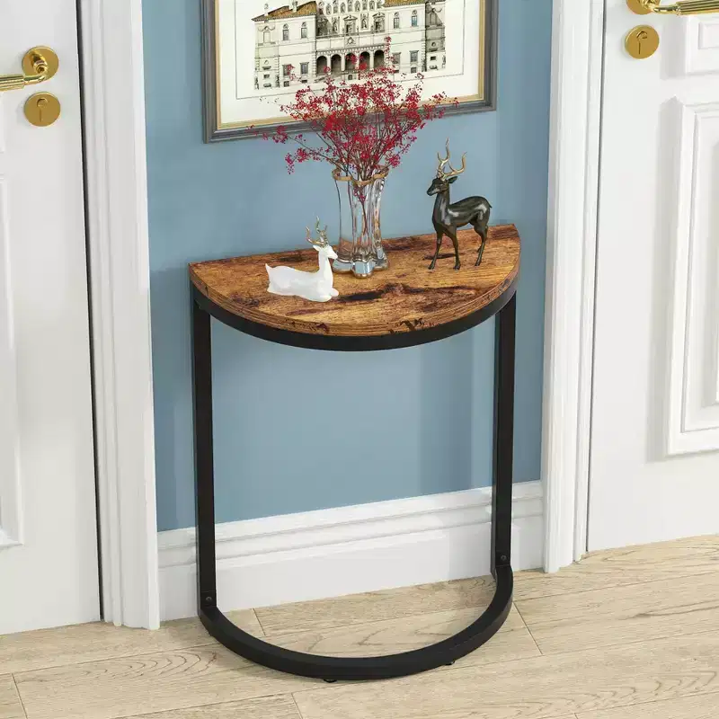 Slim C Shaped End Table for Sofa Brown/Black
