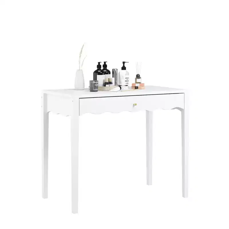 White Makeup Vanity Dressing Table with Drawer, Compact Writing Desk & Entryway Console Table (Table Only)