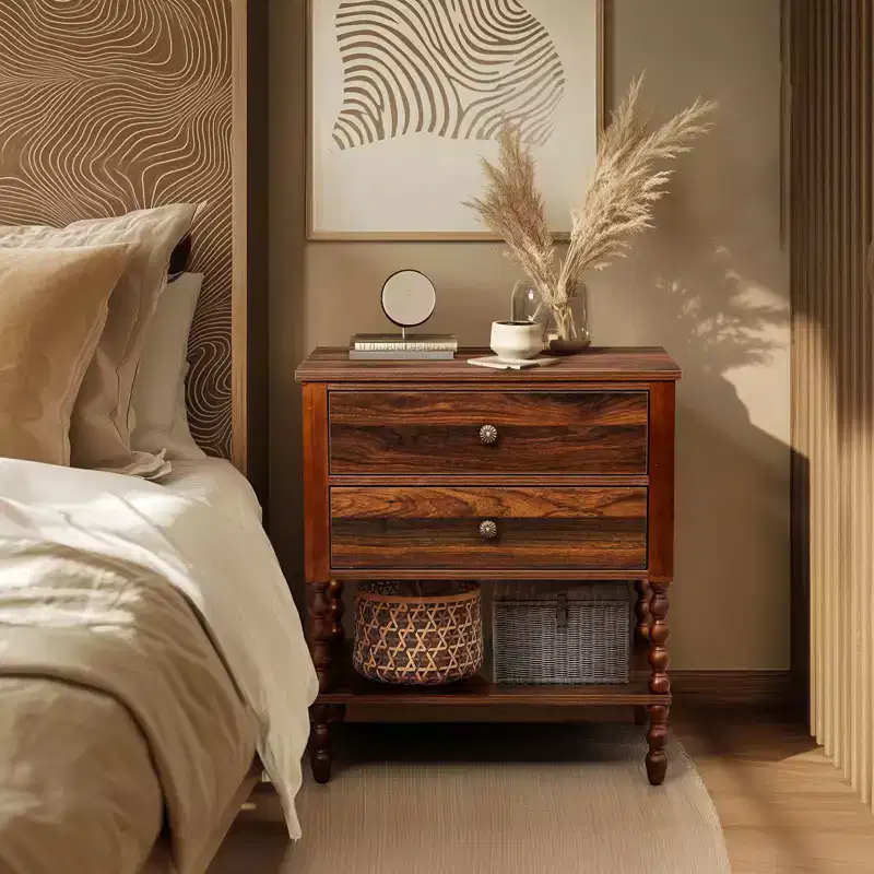 2-Drawer Brown Nightstand with Lower Shelf, 24.02
