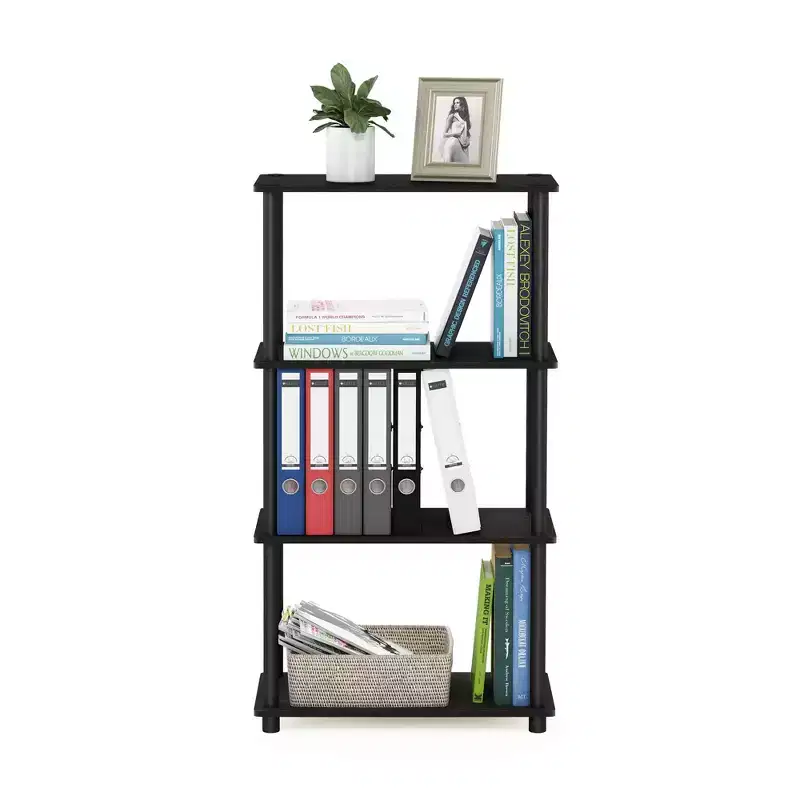 Furinno 4-Tier Ladder Decorative Bookshelf Open Multipurpose Shelf Display Rack Bathroom Kitchen Entryway Storage Shelves,Espresso/Black