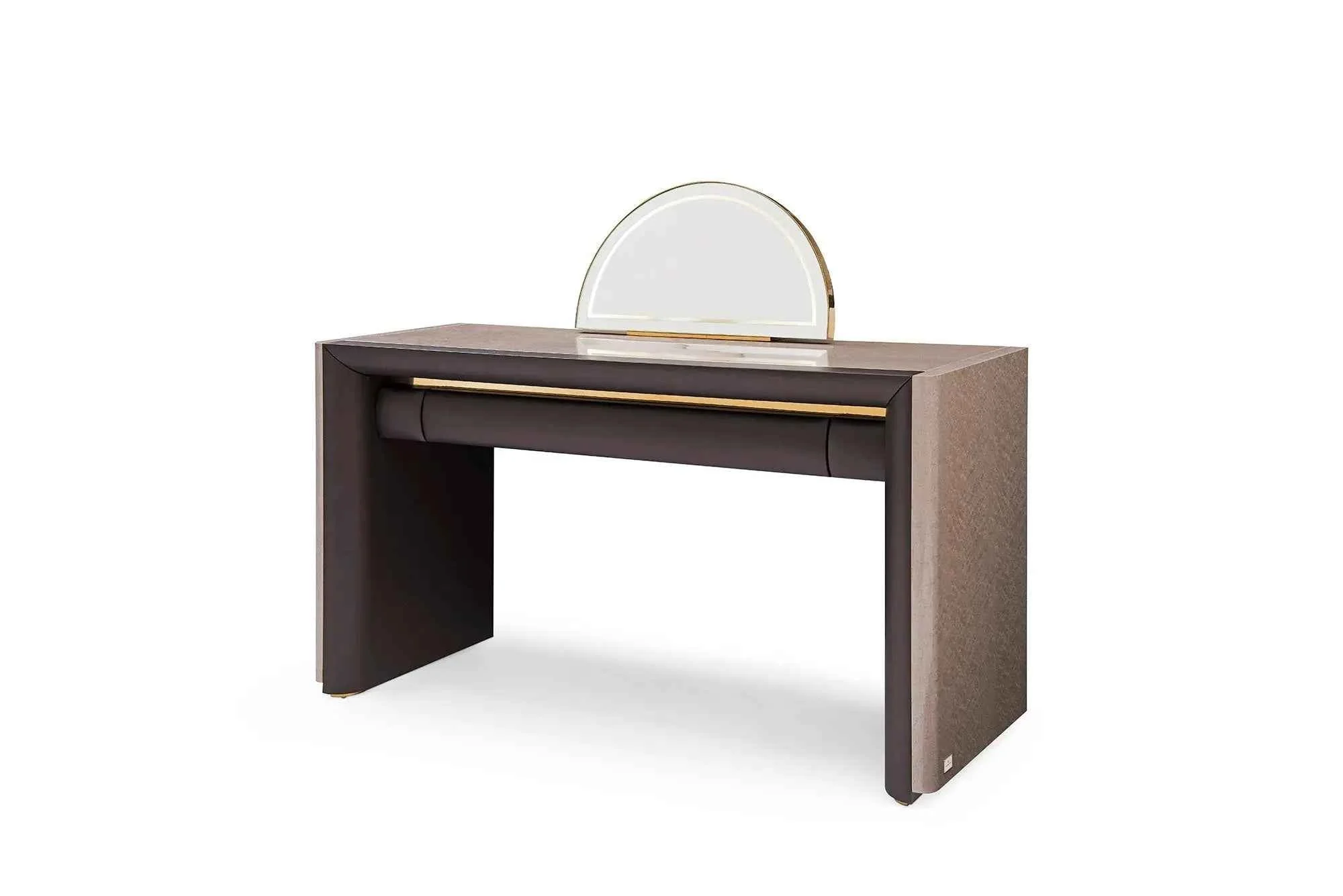 Modern Luxury Dressing Table with Half Moon Mirror and Leather Drawer