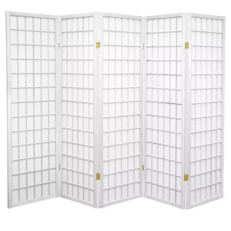 5 ft. Tall Window Pane Shoji Screen - White (5 Panels)