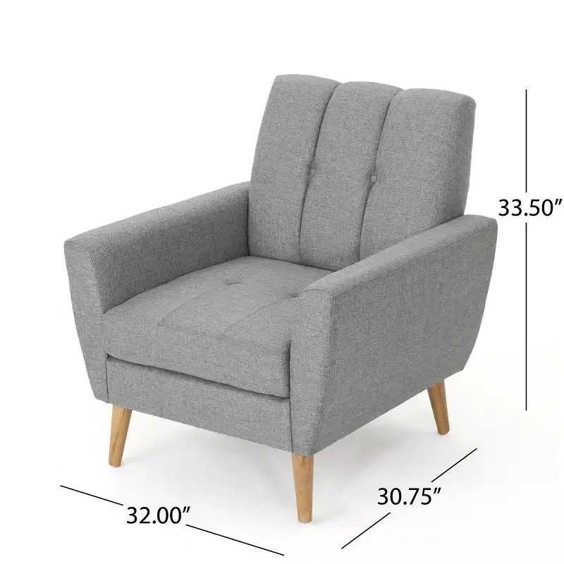 Mid-Century Fabric Button Tufted Club Chair with Channel Stitching