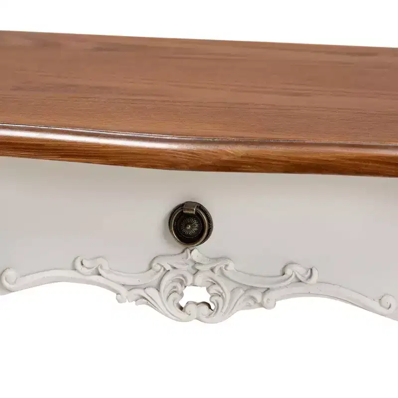 Sophie Small 3 Drawer Console Table: Carved Detail, Brass Knobs - Baxton Studio