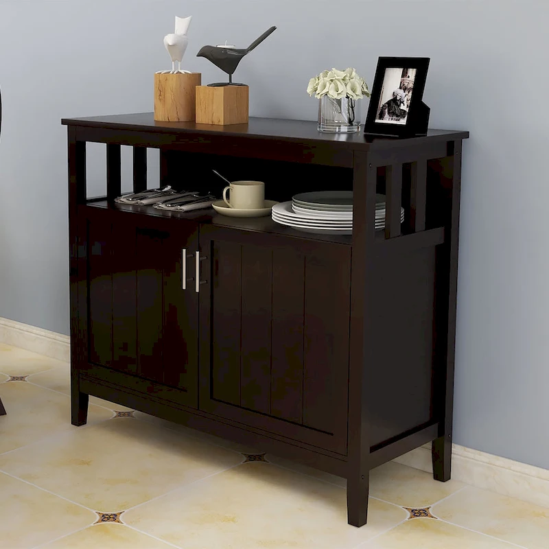 White Black Kitchen Storage Sideboard and Buffet Server Cabinet - 40WX16DX34H