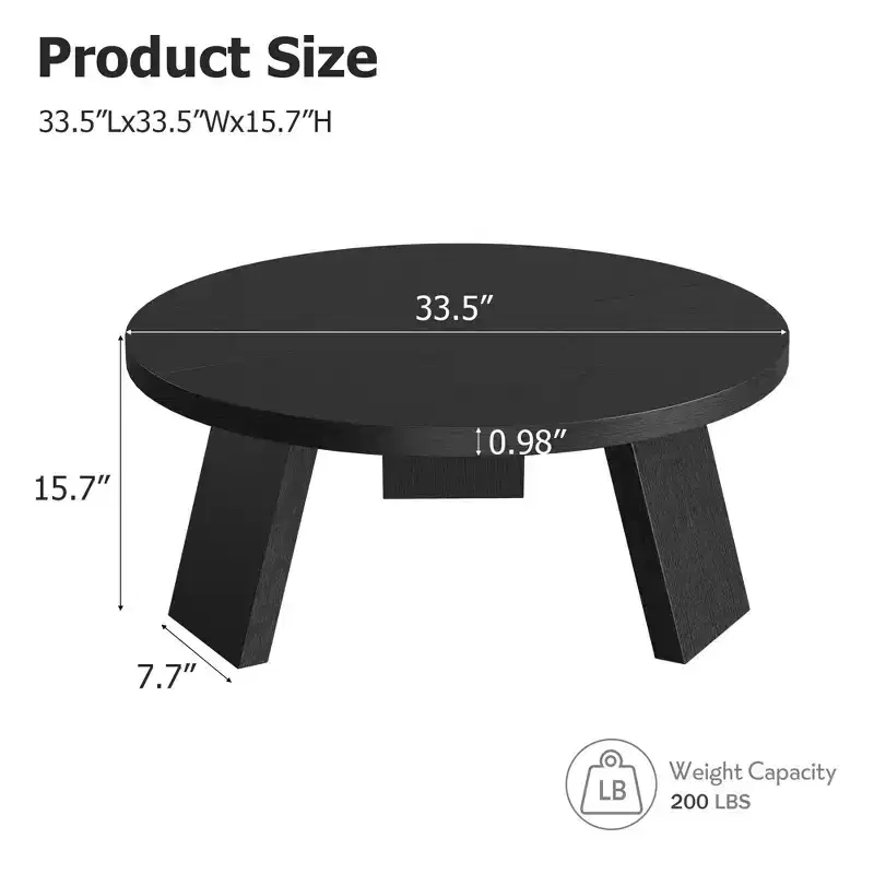 33.5 Round Coffee Table, Modern Circle Center Table with Inclined Legs, Accent Cocktail Tables for Living Room, Bedroom, Easy Assembly
