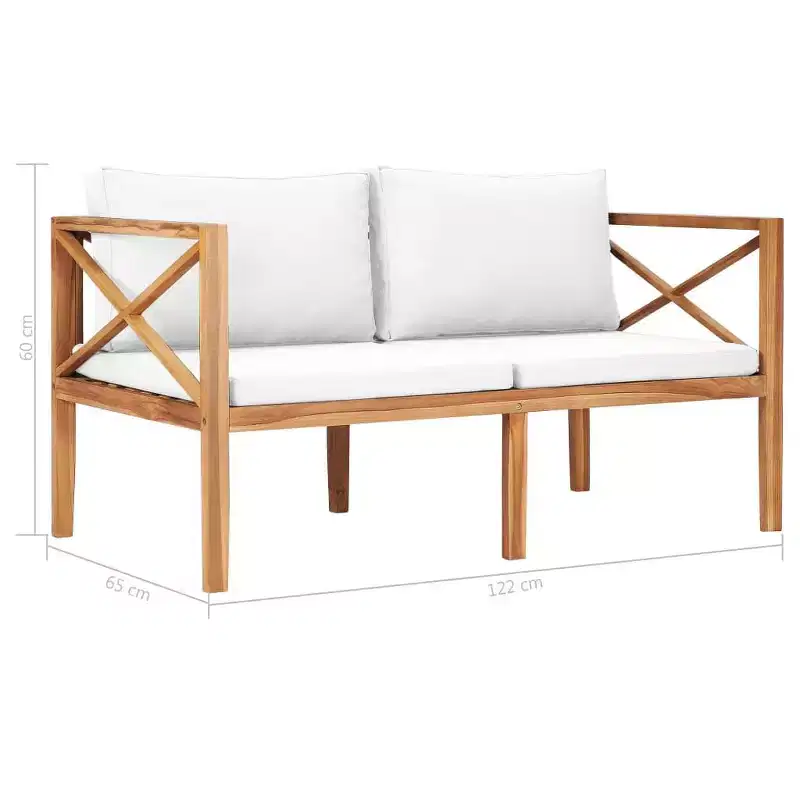 vidaXL 2-Seater Patio Bench Loveseat Chair Sofa with Cushions Solid Wood Teak