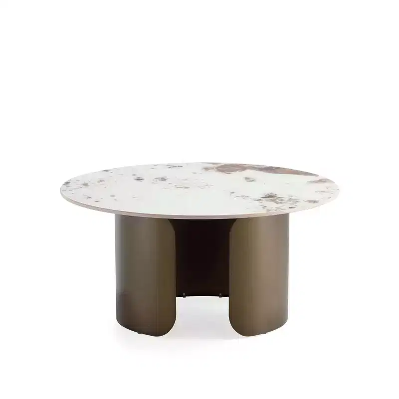 Round Sintered Stone Coffee Table Gold Brushed Steel Pedestal Base 31.5