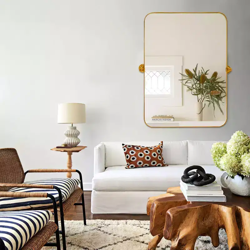 Wrought Iron Gold Rect Mirror - Rounded 80x60cm