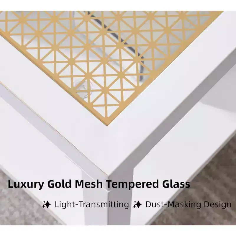 Everett Gold Mesh Glass Coffee Table with Metal Frame