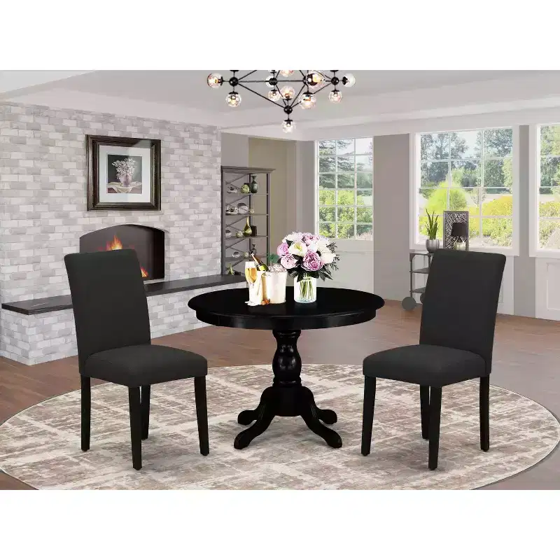 3-Piece Wirebrushed Black Solid Wood Top-Dining Room Set with High Back-Seats 4