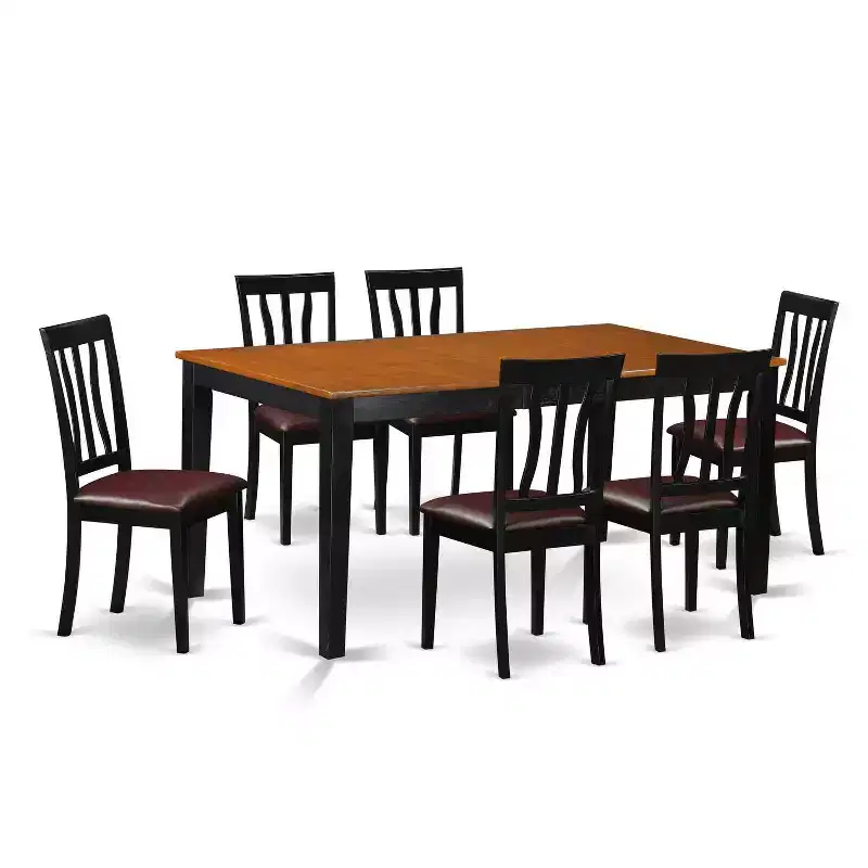 Victorian Dining Set - 7 Piece Table & Chair Set - Rectangle Kitchen Table with Leaf - Black & Cherry Finish