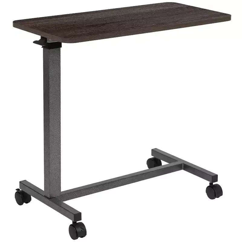 Adjustable Rolling Overbed Table with Wheels, Dark Oak Finish