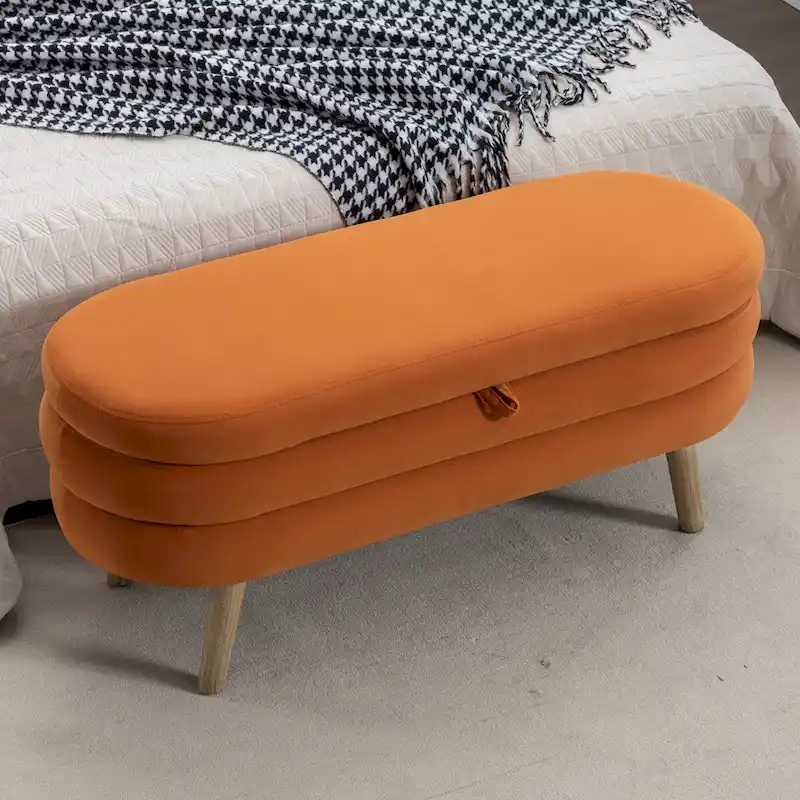 Velvet Storage Bench with Wood Legs