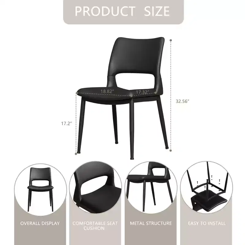 Black Faux Leather Dining Chairs, Modern Style, Set of 2
