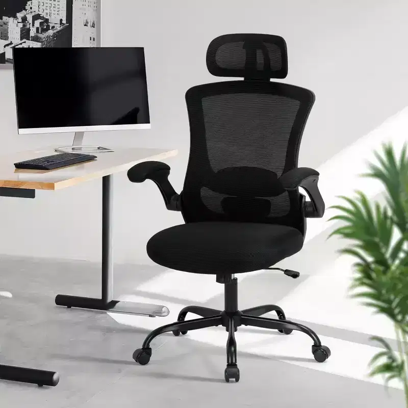 Breathable Mesh Ergonomic Office Chair for Home & Desk - Metal Base & Flip-Up Armrests
