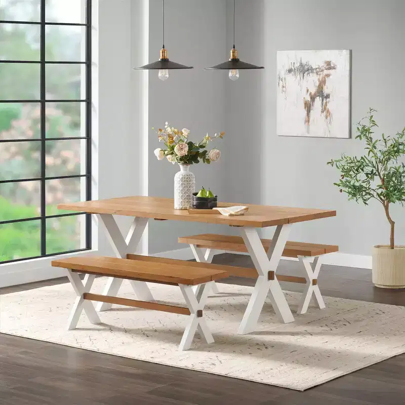 72" Chelsea Dining Table with 2 Benches Warm Cherry - Alaterre Furniture: Solid Birch, Seats 6