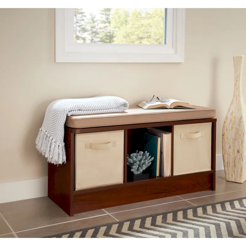 3-Cube Storage Bench with Tan Cushion – 200 lbs Capacity