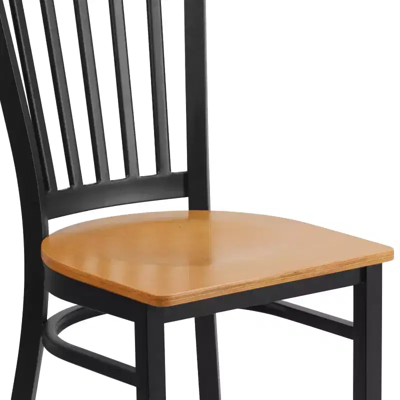 Black Metal Frame Vertical Back Dining Chair – Vinyl or Wood Seat, Seats 1