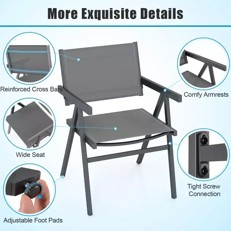 Costway Patio Chairs Set of 2/4 w/Breathable Fabric Seat & Tilt Backrest Comfy Armrest