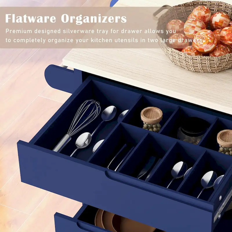 8 Drawer Rubber Wood Kitchen Island