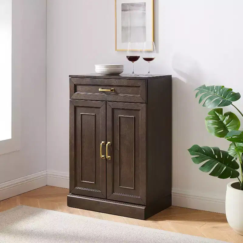Crosley 36" Stanton Kitchen Storage Cabinet Coffee: Adjustable Shelves, MDF Frame, Wood Veneer, 2 Doors, 1 Drawer
