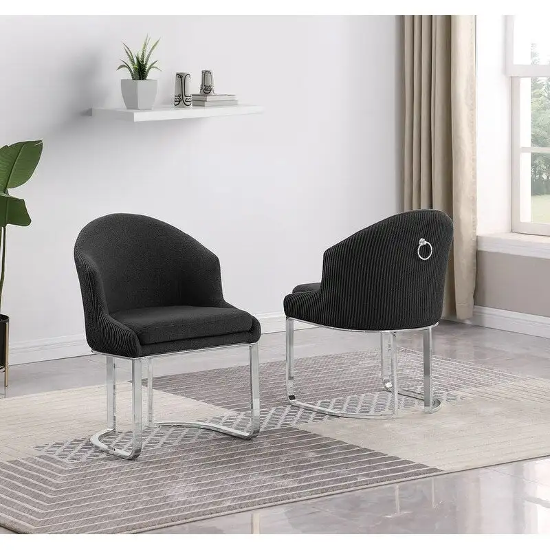 Best Quality Furniture Teddy Fabric Chrome Dining Chairs (Set of 2) - N/A