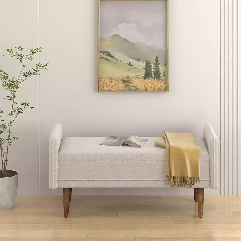 Teddy velvet storage stool with storage space, suitable for apartments, living rooms and bedrooms.