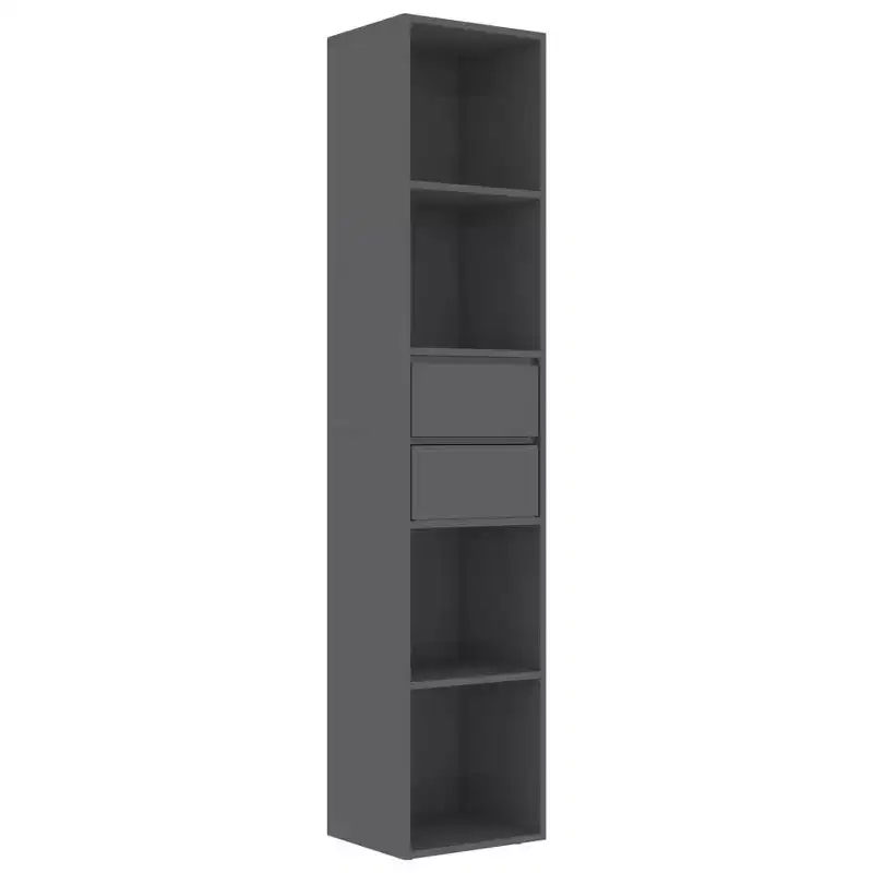 vidaXL Book Cabinet High Gloss Gray 14.2x11.8x67.3 Engineered Wood