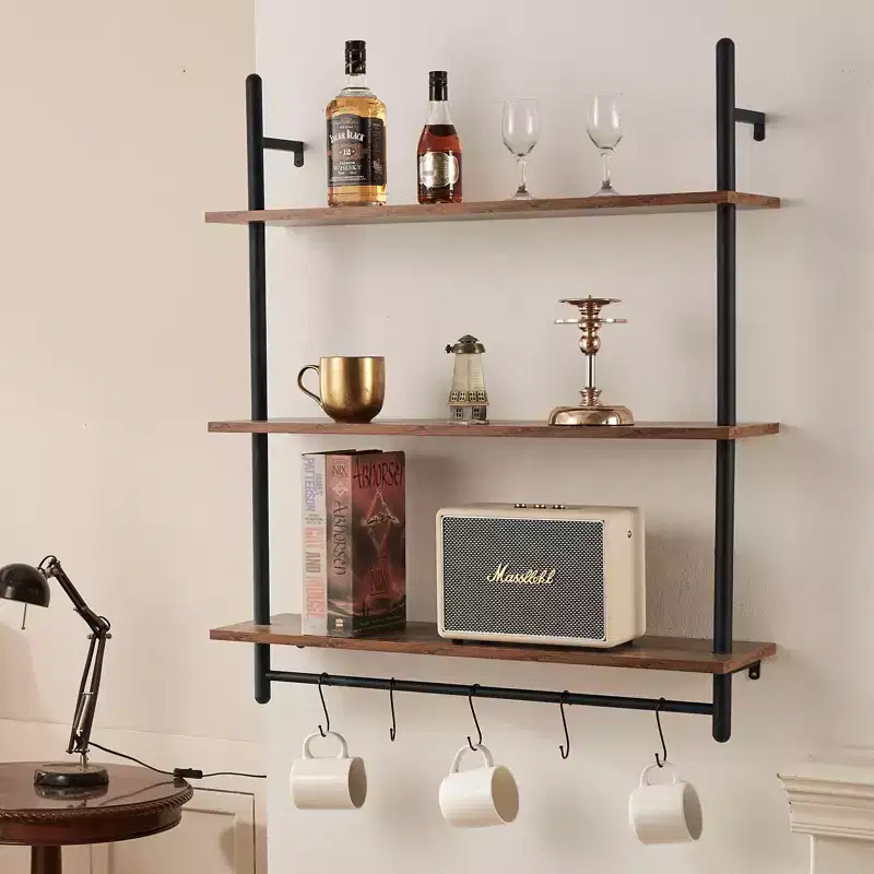 Industrial Pipe Shelf, 3 Tier 32x9.84in, Wall-Mount Floating Rustic Wood Shelves Bracket Display Bookshelf,Storage Rack Sundries Holder, Black