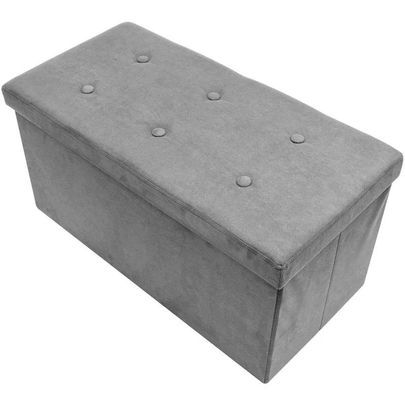 Storage Bench Chest Contemporary Faux Suede (Small Suede, Grey)