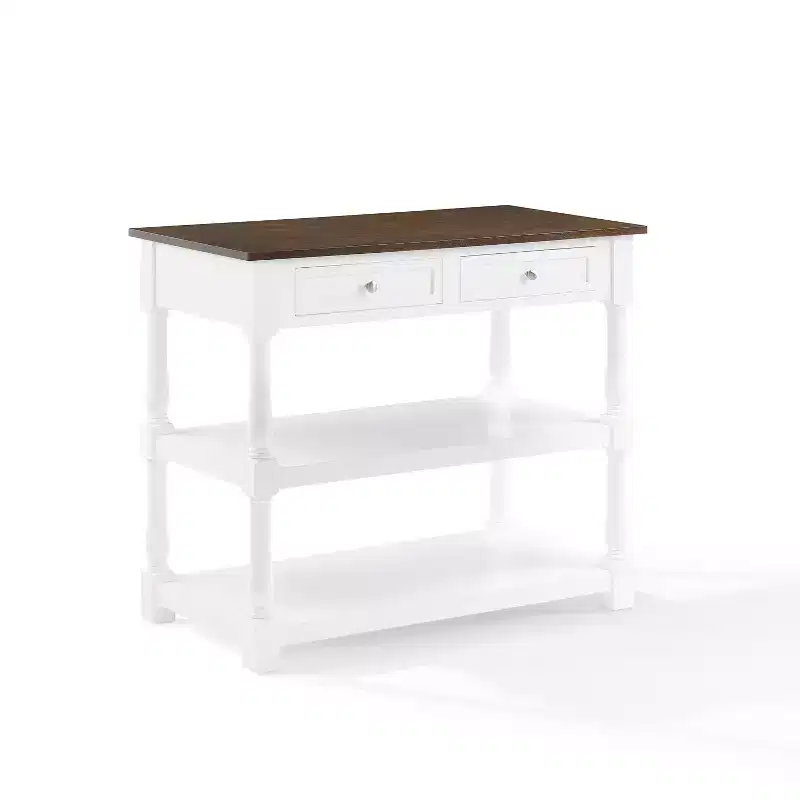 Caitlyn Wood Top Kitchen Island White/Dark Brown - Crosley: Storage, Turned Legs, Fixed Shelves