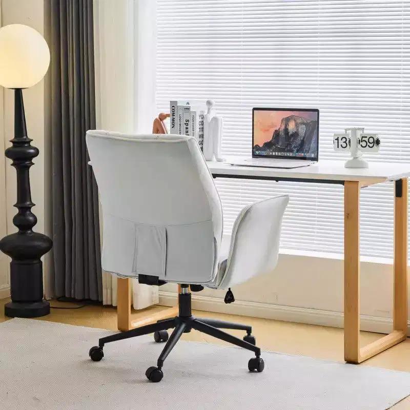 Karl Home | 28.5 inch White Velvet Dovetail Swivel Office Chair With Wheels