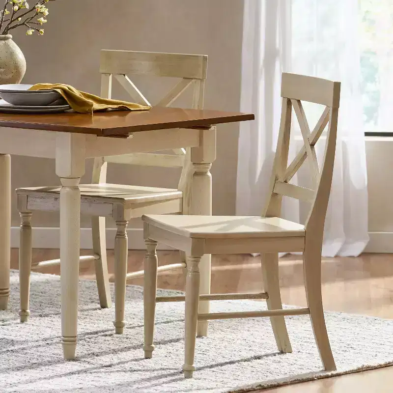 Okak Set of 2 Mid Century Acacia Wood Armless Dining Chairs with X-Shaped Back,Farmhouse Accent Chairs for Dining Room,Restaurant