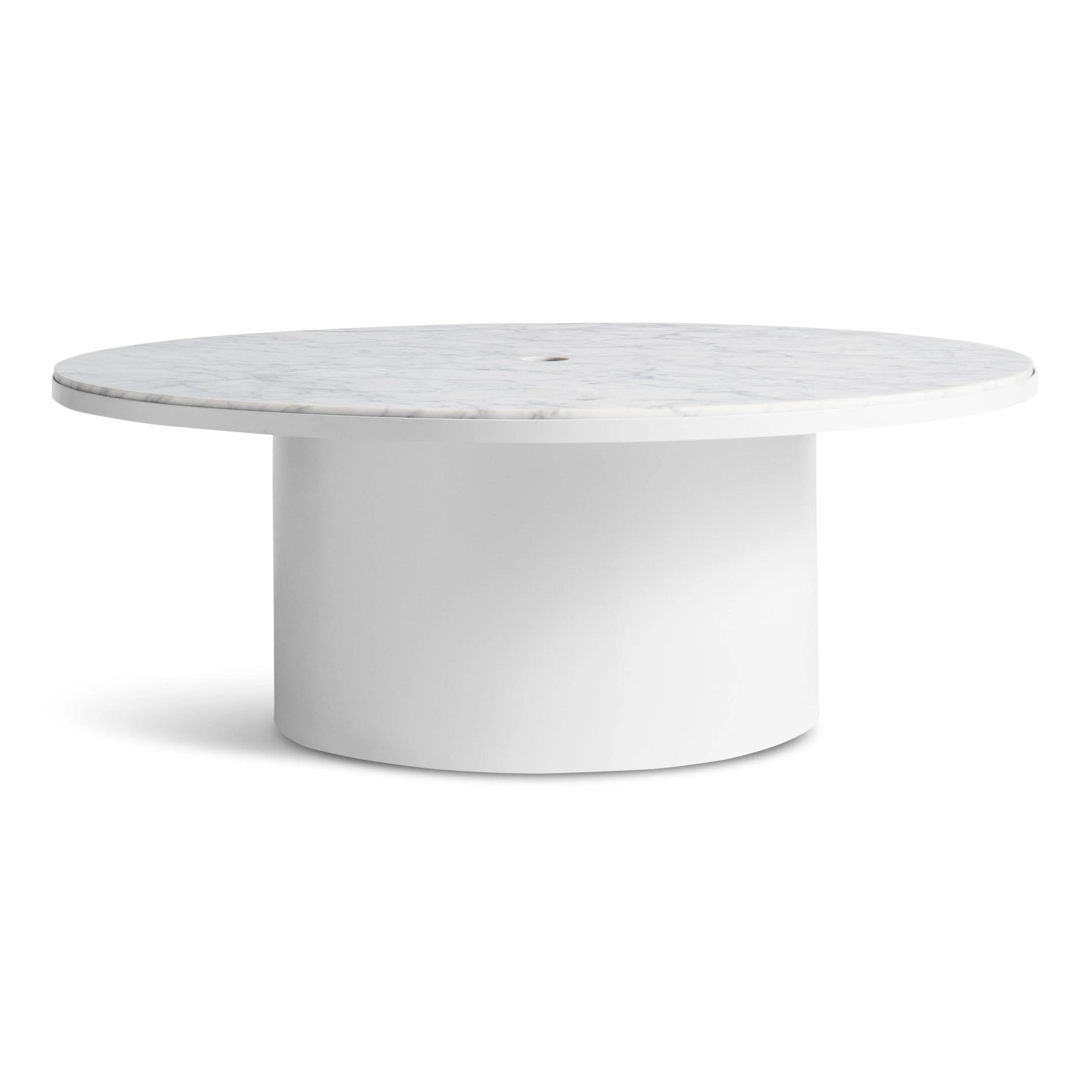 Modern White Marble Steel Coffee Table with Round Cutout Top for Living Room