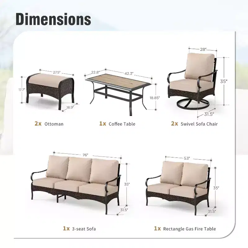 Captiva Designs 7pc Extra Large Metal and Rattan Outdoor Patio Conversation Set with Loveseat and Swivel Chairs