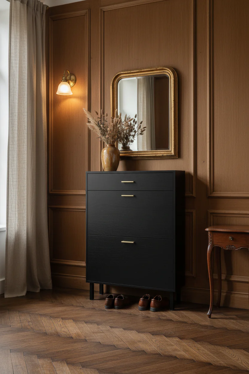 43Shoe Storage Cabinet with Dual Flip Drawers, Hidden Shoe Rack Cupboard, Freestanding Style, Space-Saving Shoe Organizer for Entryway, Hallway