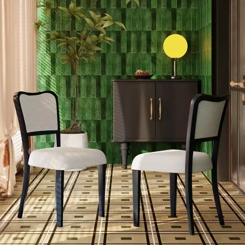 Set of 2 Upholstered Dining Chairs with Wood Frame, Armless