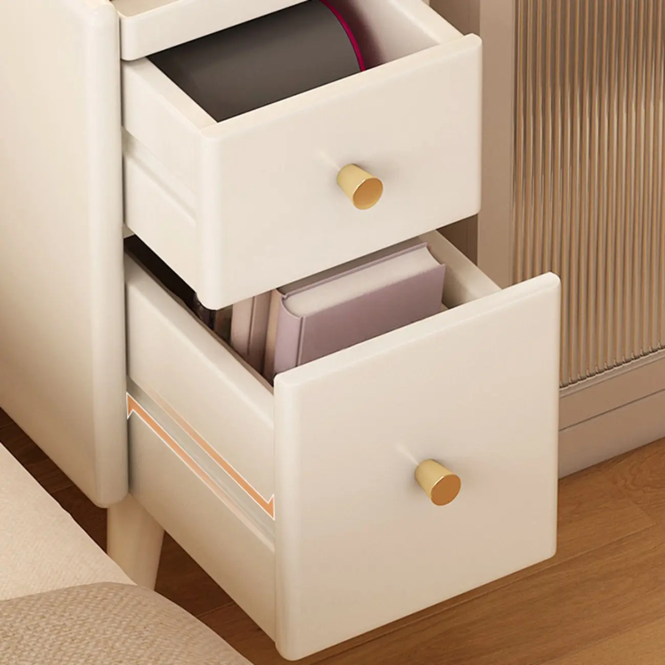 Narrow White Wood 2 Shelves Nightstand