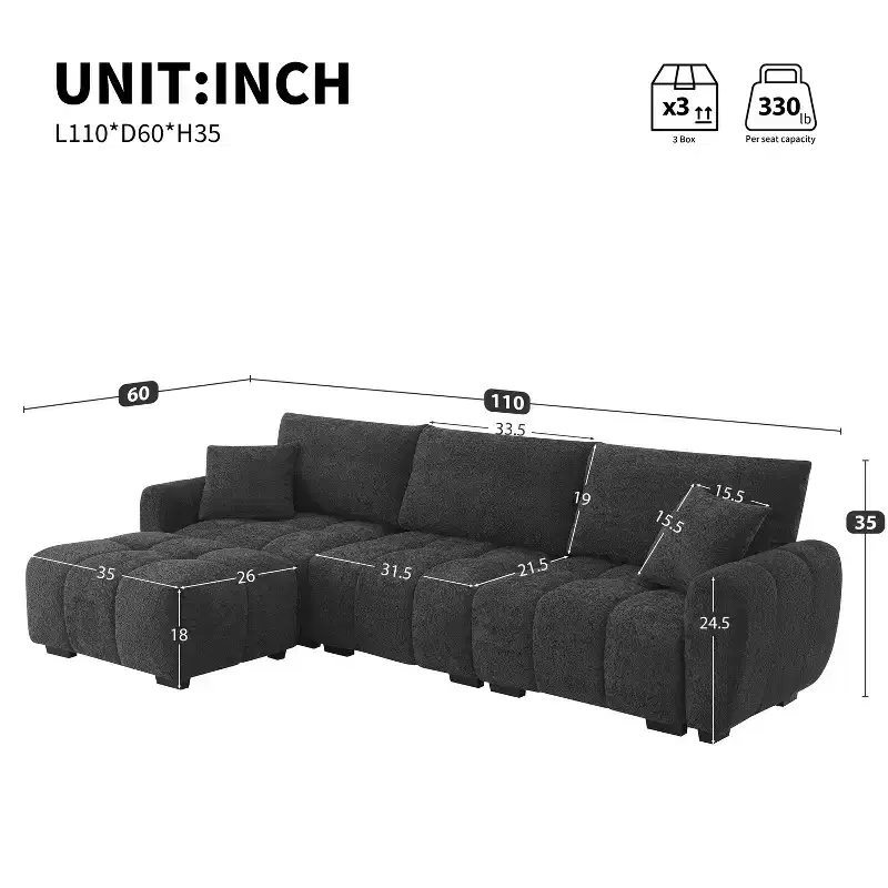 Merax L-Shaped Sectional Sofa with Free-Moving Ottoman