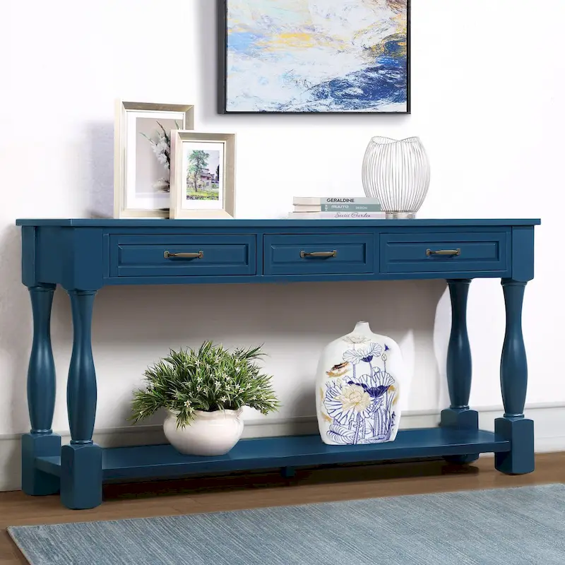 Solid Wood Console Table with 3 Drawers and Bottom Shelf - 63W