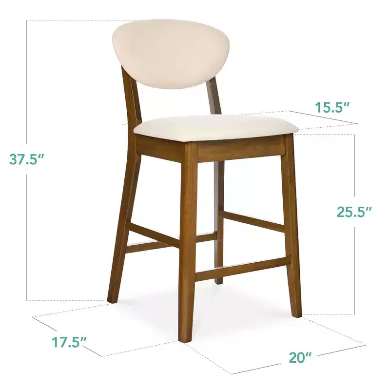2-Piece Mid-Century Modern Wood and Upholstered Counter Height Bar Stool Set